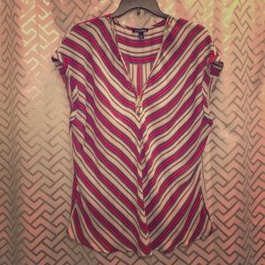 Black, White, and Red Zipper Blouse